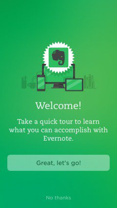 Evernote welcome screen