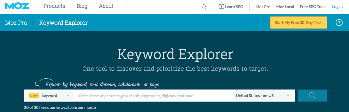 moz keyword explorer screenshot