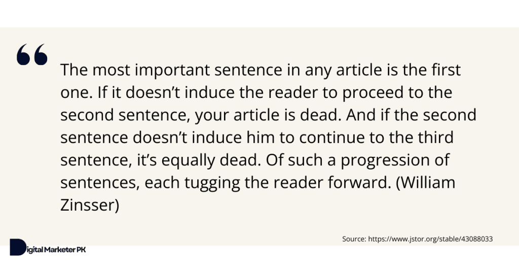 Quote on importance of first sentence