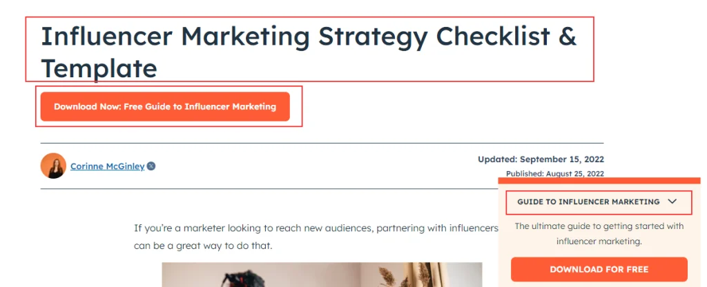 HubSpot lead magnet example for influencer marketing