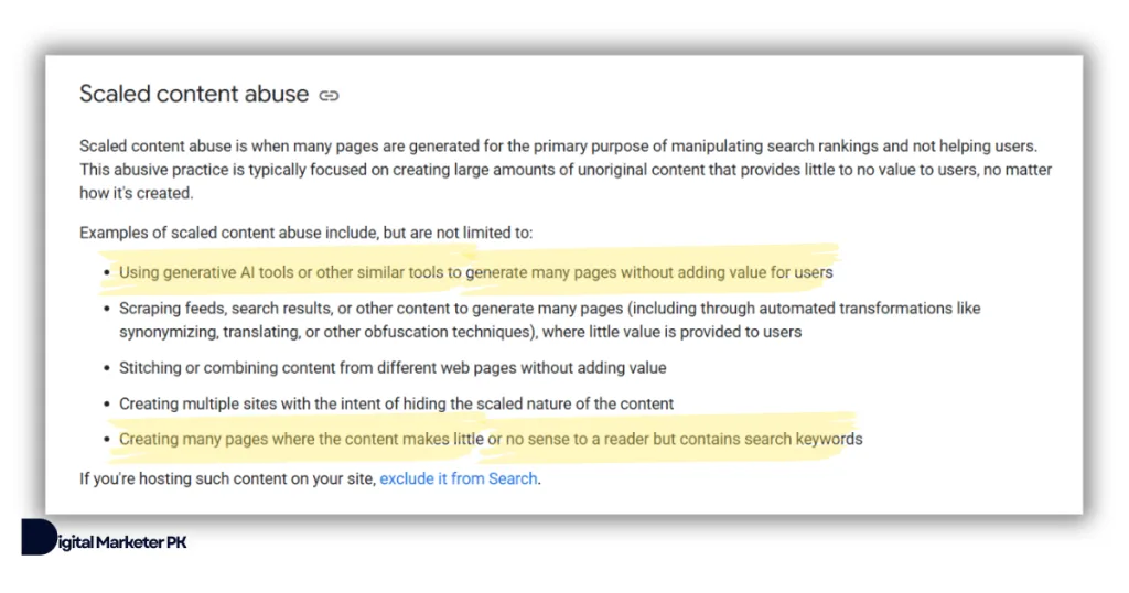 google spam policy screenshot